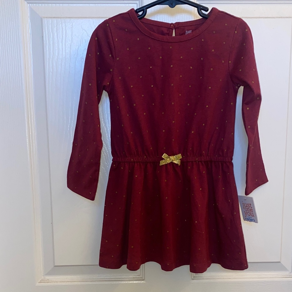 Charming Burgundy Dress with Gold Bow